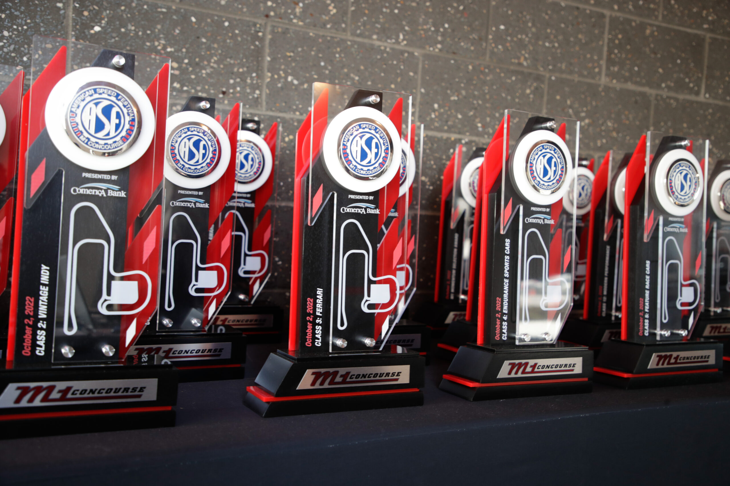ASF Car Class Winner awards lined up on table